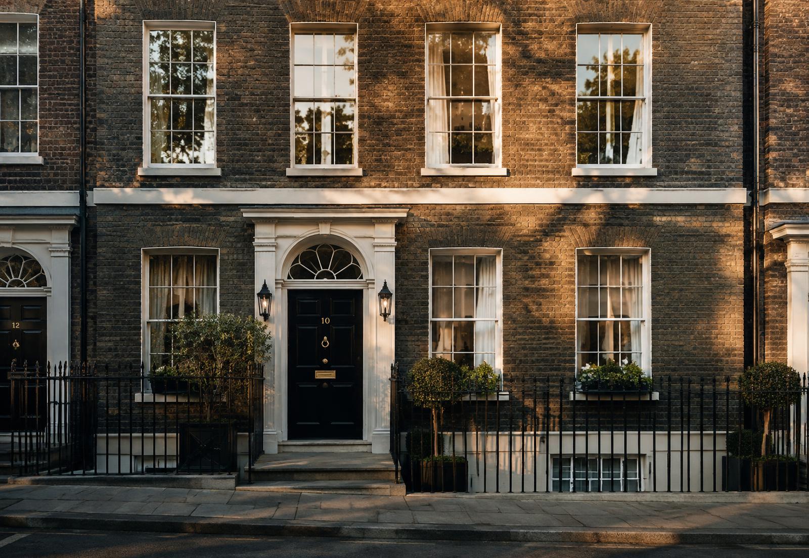 Georgian terrace townhouse in warm evening light
